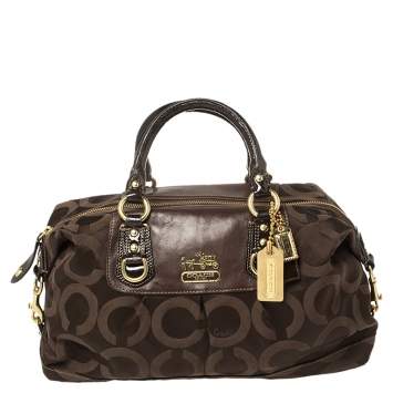 Pre Owned Coach Dark Brown Signature Canvas and Leather Madison Sabrina Satchel