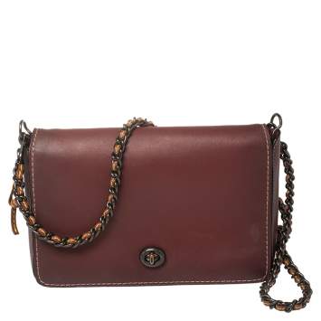 Pre Owned Coach Burgundy Leather Dinky 24 Shoulder Bag