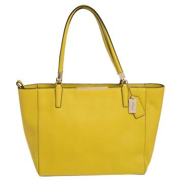 Pre Owned Coach Yellow Saffiano Leather Madison East West Tote