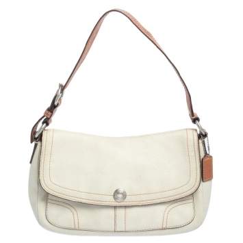 Coach White Leather Flap Shoulder Bag