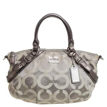 Pre Owned Coach Metallic Grey Signature Canvas And Leather Sophia Madison Satchel