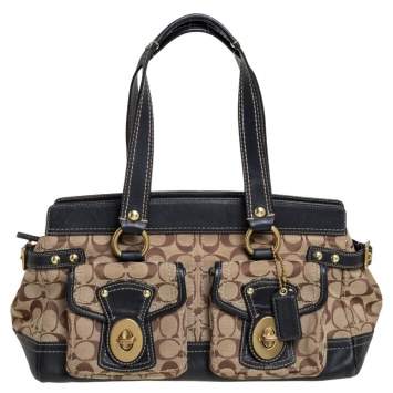 Pre Owned Coach Beige/Navy Blue Signature Canvas And Leather Legacy Satchel 