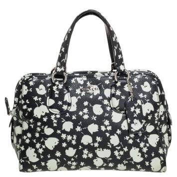 Pre Owned Coach Black/White Leather Satchel 