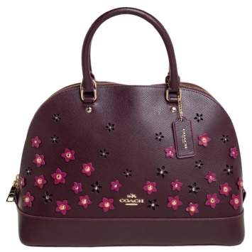 Pre Owned Coach Purple Floral Leather Sierra Satchel