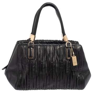 Pre Owned Coach Black Gathered Leather Small Madison Twist Satchel