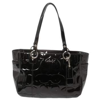Pre Owned Coach Black Patent Leather East West Gallery Tote