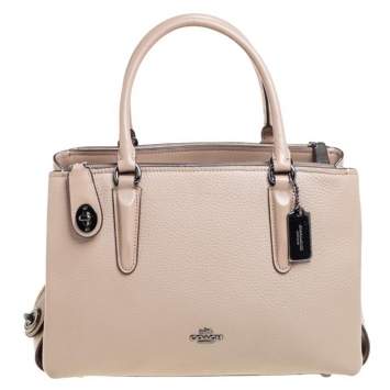Pre Owned Coach Beige Leather Brooklyn Carryall Satchel