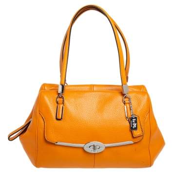 Pre Owned Coach Orange Leather Madison Madeline East West Satchel