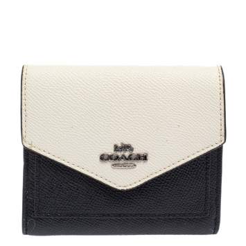 Pre Owned Coach Black/White Leather Colorblock Trifold Wallet 