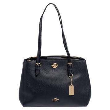 Pre Owned Coach Navy Blue Leather Turnlock Brooke Carryall Satchel 