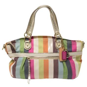 Pre Owned Coach Multicolor Striped Canvas Convertible Tote