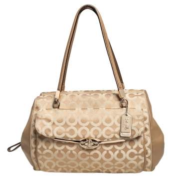 Pre Owned Coach Beige Op Art Canvas Madison Madeline East-West Satchel 