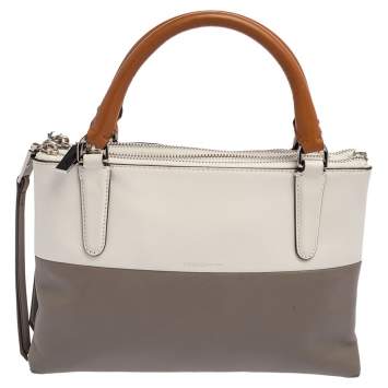 Pre Owned Coach Tricolor Leather Borough Convertible Tote