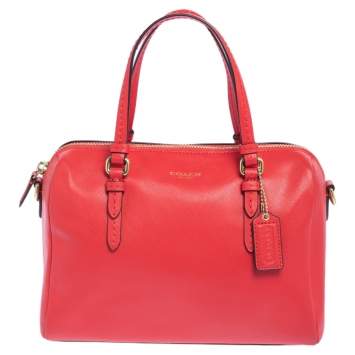 Pre Owned Coach Red Leather Boston Bag