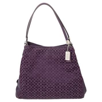 Pre Owned Coach Purple Signature Canvas And Leather Madison Phoebe Shoulder Bag