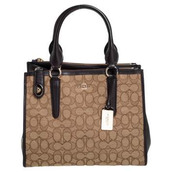 Pre Owned Coach Brown/Beige Signature Canvas and Leather Crosby Carryall Satchel