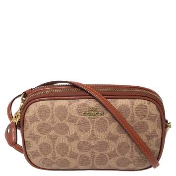 Pre Owned Coach Brown/Beige Signature Coated Canvas and Leather Sadie Crossbody Bag