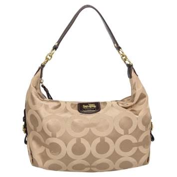 Pre Owned Coach Beige/Brown Canvas And Leather Madison Op Art Hailey Hobo