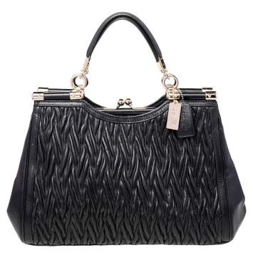 Pre Owned Coach Black Matelassé Leather Kisslock Satchel