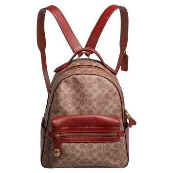 Pre Owned Coach Beige/Brown Signature Coated Canvas and Leather Campus Backpack