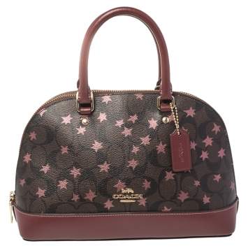 Pre Owned Coach Brown/Red Signature Coated Canvas and Leather Mini Sierra Satchel