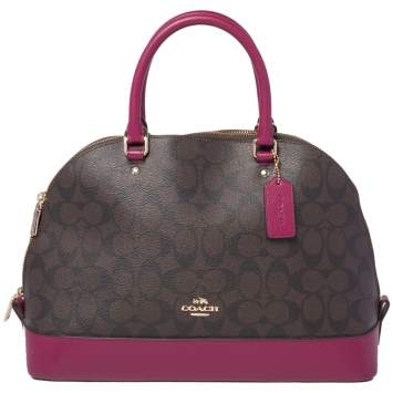 Pre Owned Coach Beige/Magenta Signature Coated Canvas and Leather Sierra Satchel