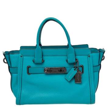 Pre Owned Coach Blue Leather Swagger 27 Carryall Satchel