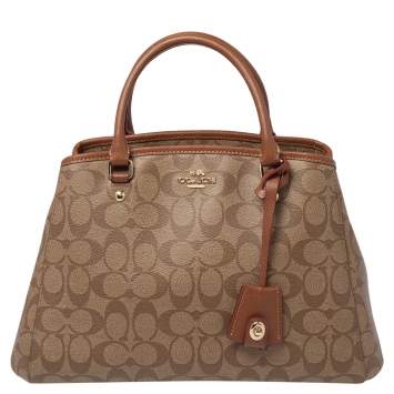 Pre Owned Coach Beige/Tan Signature Coated Canvas and Leather Carryall Satchel 