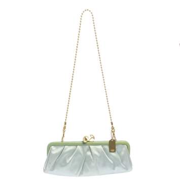 Pre Owned Coach Mint Green Satin Amanda Darcy Clutch