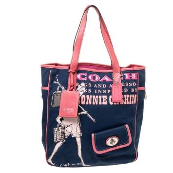 Pre Owned Coach Blue/Pink Bonnie Cashin Print Canvas and Leather Tote