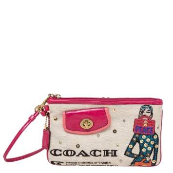 Pre Owned Coach Multicolor Bonnie Cashin Print Canvas And Leather Wristlet Clutch