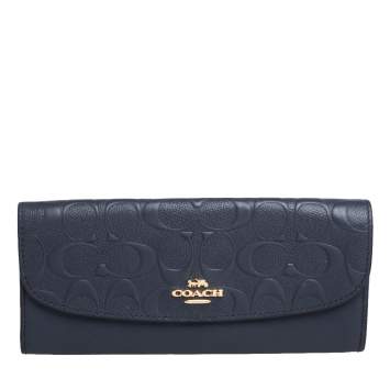 Pre Owned Coach Navy Blue Signature Leather Continental Wallet