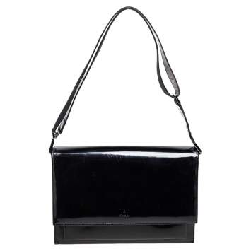 Pre Owned Gucci Black Smooth Leather Flap Shoulder Bag