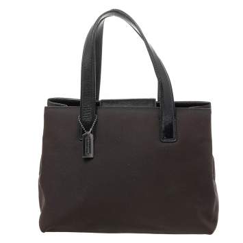 Pre Owned Coach Brown/Black Nylon And Leather Tote