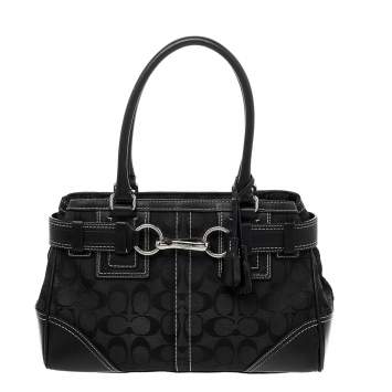 Pre Owned Coach Black Signature Canvas And Leather Satchel