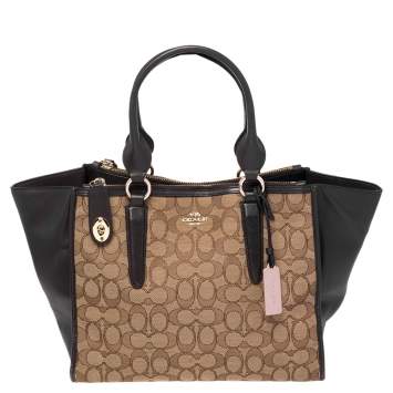 Pre Owned Coach Brown/Beige Signature Canvas and Leather Crosby Carryall Tote