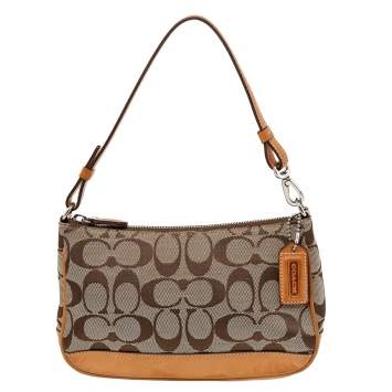 Pre Owned Coach Beige/Tan Signature Canvas And Leather Shoulder Bag