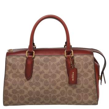 Pre Owned Coach Brown/Beige Signature Canvas And Leather Bond Satchel