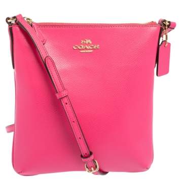 Pre Owned Coach Pink Grain Leather North/South Crossbody Bag