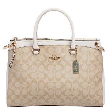 Pre Owned Coach Beige/White Signature Coated Canvas And Leather Mia Satchel