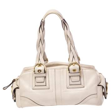 Pre Owned Coach White Leather Mia Braided Handle Satchel