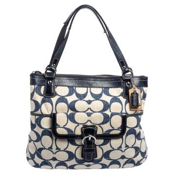 Pre Owned Coach Navy Blue Signature C Canvas Crosshatch Tote