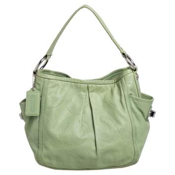 Pre Owned Coach Green Perforated Leather Hobo