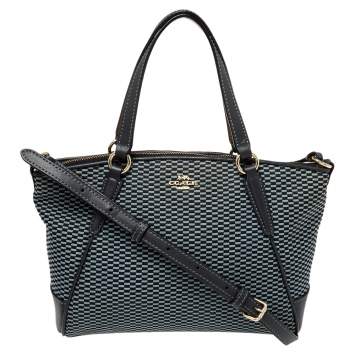 Pre Owned Coach Navy Blue Woven Fabric and Leather Mini Kelsey Satchel