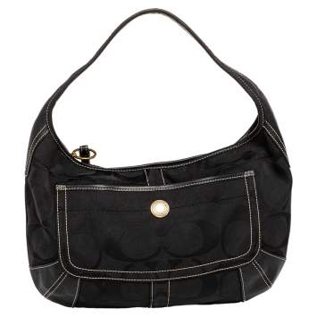 Pre Owned Coach Black Monogram Canvas And Leather Hobo