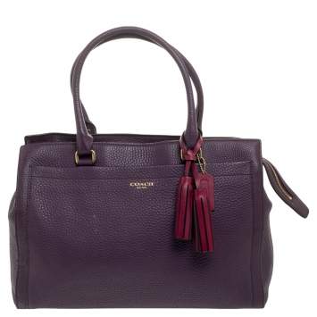 Pre Owned Coach Purple Leather Tassel Satchel