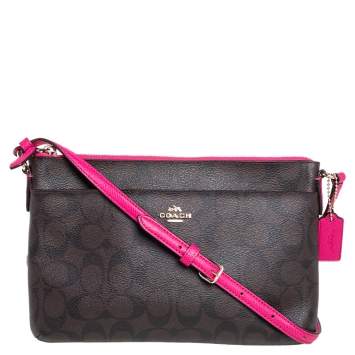 Pre Owned Coach Brown/Pink Signature Coated Canvas and Leather Crossbody Bag