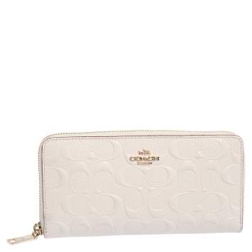Pre Owned Coach Chalk Signature Patent and Leather Accordion Zip Around Wallet