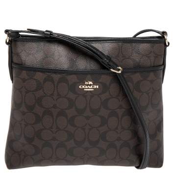 Pre Owned Coach Brown/Black Signature Coated Canvas and Leather Messenger Bag