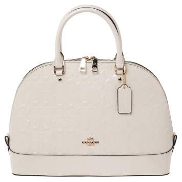 Pre Owned Coach Chalk Signature Patent and Leather Sierra Satchel           